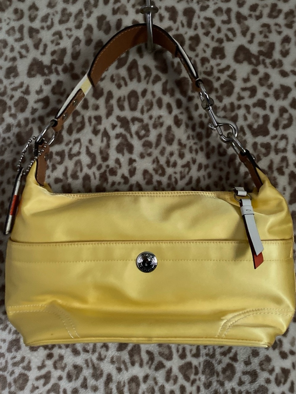 vintage Coach Hamptons weekend Yellow Satin Shoulder Bag with Leather Trim